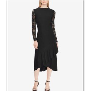 NWT! Ralph Lauren Lace Sequin Midi Dress Black Plus 16
